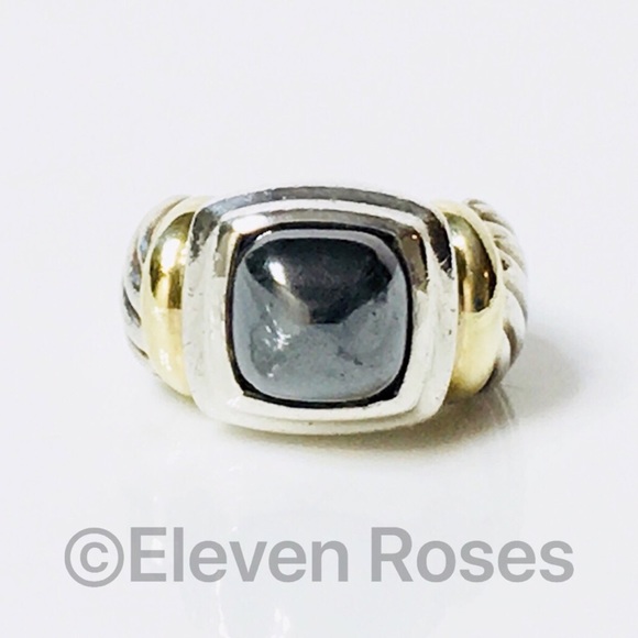David Yurman Sterling & 14k Gold Hematite Ring - Picture 7 of 7
